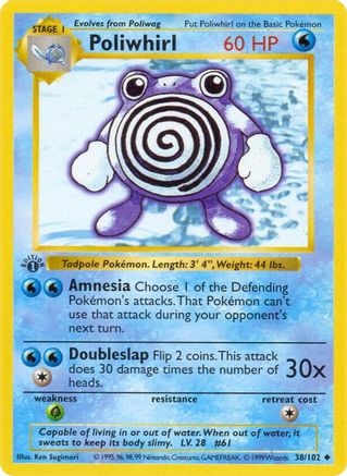 Poliwhirl 038 - 1st Edition Base Set Shadowless - Uncommon