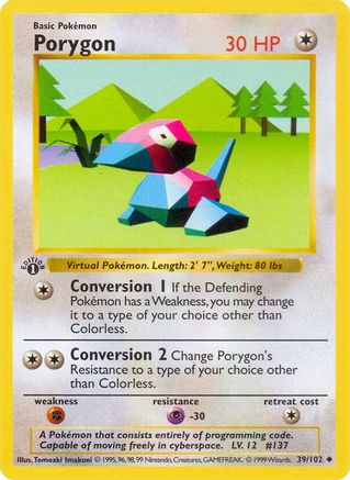 Porygon 039 - 1st Edition Base Set Shadowless - Uncommon
