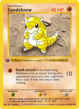 Sandshrew 062 - 1st Edition Base Set Shadowless - Common