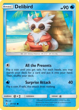 Delibird 026 - Reverse Holofoil SM Guardians Rising - Common