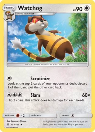 Watchog 108 - Reverse Holofoil SM Guardians Rising - Uncommon