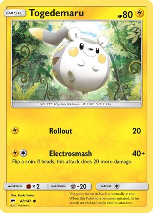 Togedemaru 047 - Reverse Holofoil SM Burning Shadows - Common
