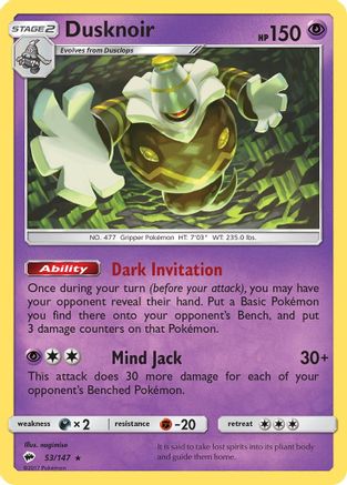 Dusknoir 053 - Holofoil SM Burning Shadows - Holo Rare