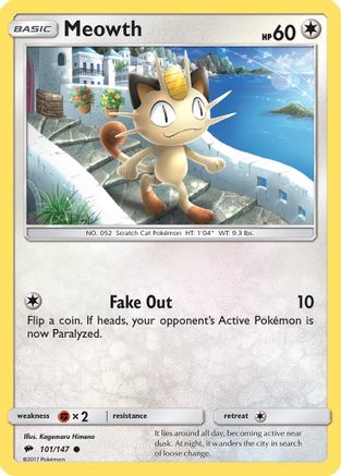 Meowth 101 - Reverse Holofoil SM Burning Shadows - Common