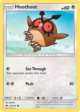 Hoothoot 106 - Reverse Holofoil SM Burning Shadows - Common