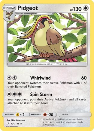 Pidgeot 124 - Reverse Holofoil SM Team Up - Rare