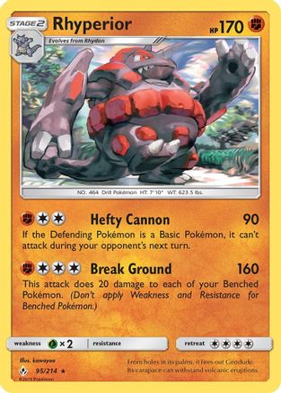 Rhyperior 095/214 - Reverse Holofoil SM Unbroken Bonds - Rare