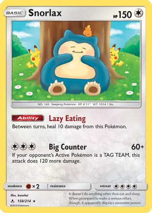 Snorlax 158 - Reverse Holofoil SM Unbroken Bonds - Holo Rare