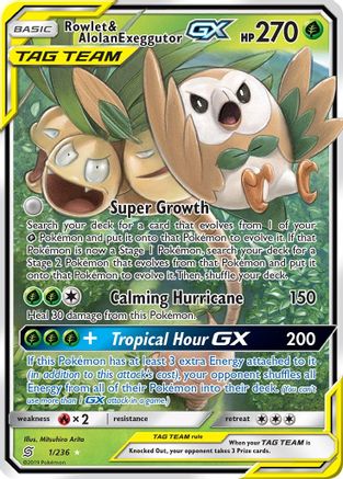 Rowlet & Alolan Exeggutor GX 001 - Holofoil SM Unified Minds - Ultra Rare