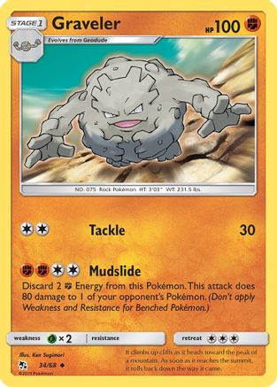 Graveler 034 - Reverse Holofoil Hidden Fates - Uncommon