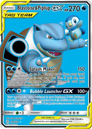 Blastoise & Piplup GX (Full Art) - Holofoil SM Cosmic Eclipse - Ultra Rare