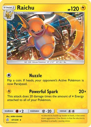 Raichu 067 - Reverse Holofoil SM Cosmic Eclipse - Rare