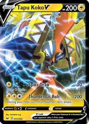 Tapu Koko V 072 - Holofoil SWSH01 Sword & Shield Base Set - Ultra Rare
