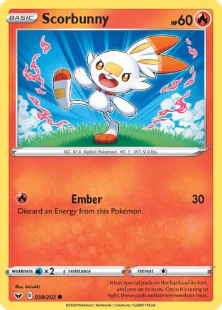 Scorbunny (030) (030) 030 - Reverse Holofoil SWSH01 Sword & Shield Base Set - Common