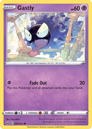 Gastly 083 - Reverse Holofoil SWSH01 Sword & Shield Base Set - Common