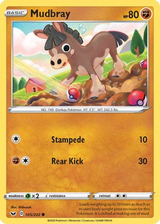 Mudbray 105 - Reverse Holofoil SWSH01 Sword & Shield Base Set - Common