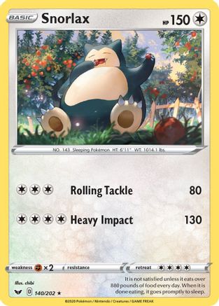 Snorlax 140 SWSH01 Sword & Shield Base Set - Rare