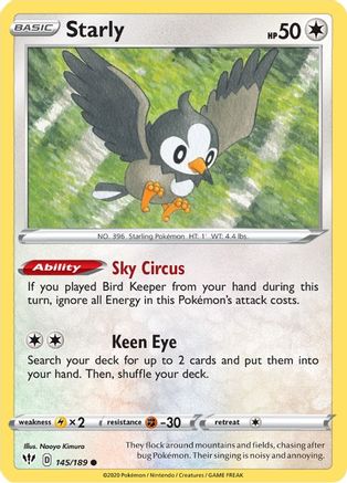 Starly 145 - Reverse Holofoil SWSH03 Darkness Ablaze - Common