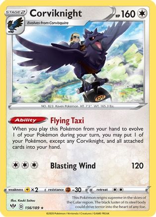Corviknight 156 - Reverse Holofoil SWSH03 Darkness Ablaze - Holo Rare