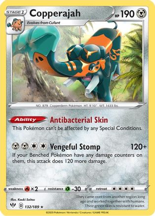 Copperajah 132 - Reverse Holofoil SWSH03 Darkness Ablaze - Holo Rare