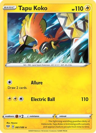 Tapu Koko 061 - Reverse Holofoil SWSH03 Darkness Ablaze - Holo Rare