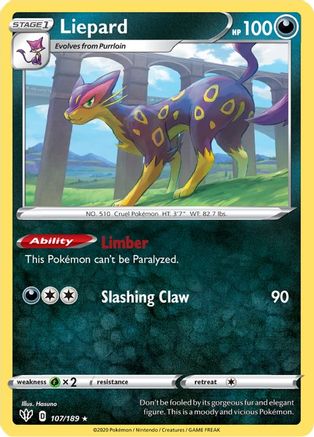Liepard 107 - Reverse Holofoil SWSH03 Darkness Ablaze - Rare