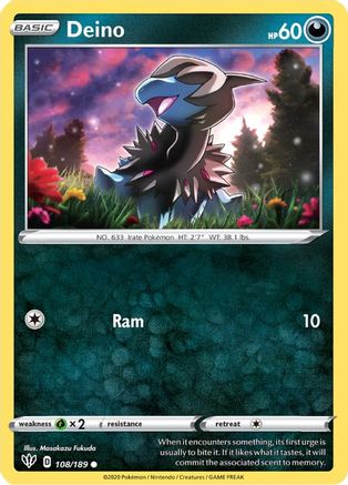 Deino 108 - Reverse Holofoil SWSH03 Darkness Ablaze - Common
