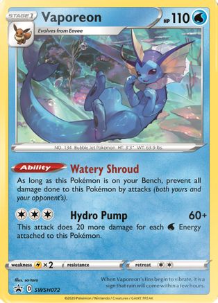 Vaporeon SWSH072 - Holofoil SWSH Sword & Shield Promo Cards - Promo