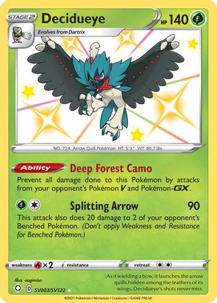 Decidueye SV003 - Holofoil Shining Fates Shiny Vault - Shiny Holo Rare