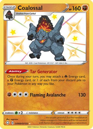 Coalossal SV069 - Holofoil Shining Fates Shiny Vault - Shiny Holo Rare
