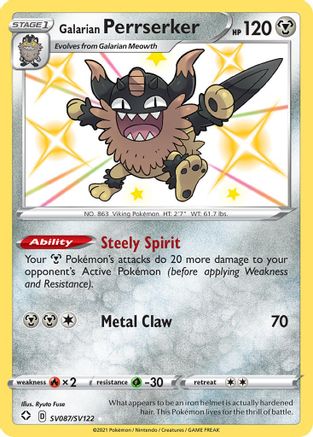 Galarian Perrserker SV087 - Holofoil Shining Fates Shiny Vault - Shiny Holo Rare