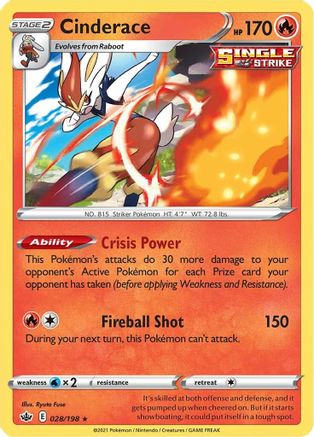 Cinderace 028 - Reverse Holofoil SWSH06 Chilling Reign - Holo Rare