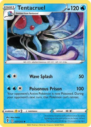 Tentacruel 027 - Reverse Holofoil SWSH07 Evolving Skies - Uncommon