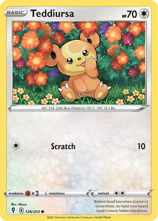 Teddiursa 126 - Reverse Holofoil SWSH07 Evolving Skies - Common