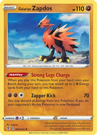 Galarian Zapdos 082 - Holofoil SWSH07 Evolving Skies - Holo Rare