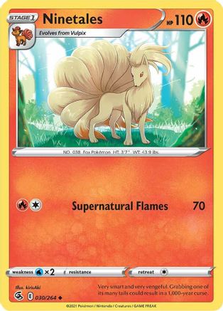 Ninetales (30) (30) 030 - Reverse Holofoil SWSH08 Fusion Strike - Uncommon
