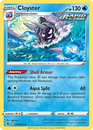 Cloyster 051 - Reverse Holofoil SWSH08 Fusion Strike - Rare