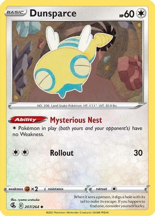 Dunsparce 207 - Reverse Holofoil SWSH08 Fusion Strike - Uncommon