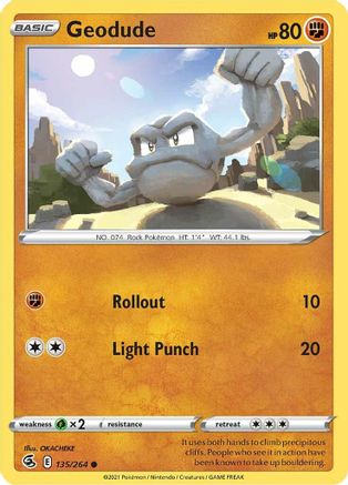 Geodude 135 - Reverse Holofoil SWSH08 Fusion Strike - Common