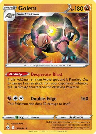 Golem 137 - Reverse Holofoil SWSH08 Fusion Strike - Rare
