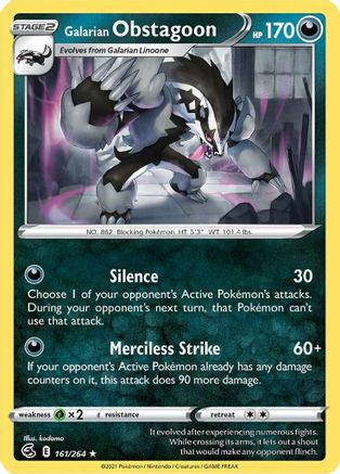 Galarian Obstagoon 161 - Reverse Holofoil SWSH08 Fusion Strike - Holo Rare