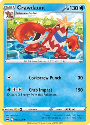Crawdaunt 033 - Reverse Holofoil SWSH09 Brilliant Stars - Uncommon
