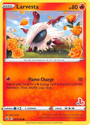 Larvesta - 023/198 (#36 Cinderace Stamped)/198 Battle Academy 2022 - Promo