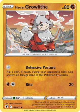 Hisuian Growlithe 070 - Reverse Holofoil SWSH10 Astral Radiance - Common