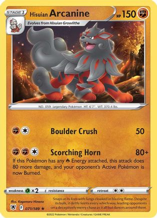Hisuian Arcanine 071 SWSH10 Astral Radiance - Rare