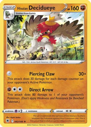 Hisuian Decidueye 082 - Holofoil SWSH10 Astral Radiance - Holo Rare