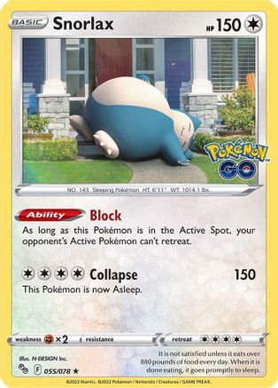 Snorlax 055 - Reverse Holofoil Pokemon GO - Holo Rare