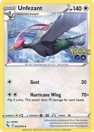 Unfezant 063 - Reverse Holofoil Pokemon GO - Uncommon