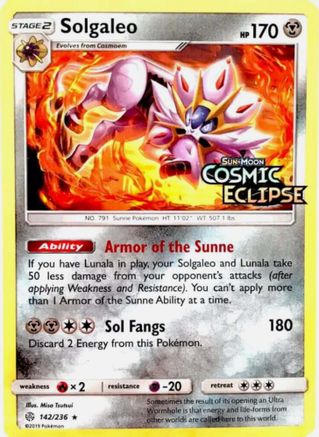 Solgaleo (Cosmic Eclipse Stamped) 142/236 - Holofoil Miscellaneous Cards & Products - Promo