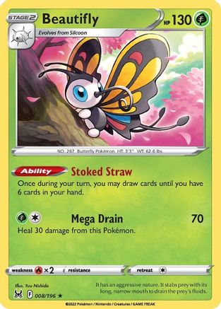Beautifly 008 - Reverse Holofoil SWSH11 Lost Origin - Holo Rare